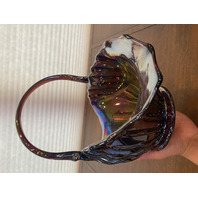 RARE VTG L. E. SMITH LARGE Amethyst Iridescent BROKEN COLUMN Basket 11.25"H