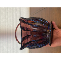 RARE VTG L. E. SMITH LARGE Amethyst Iridescent BROKEN COLUMN Basket 11.25"H