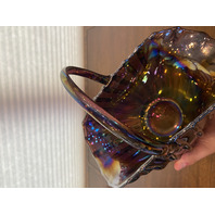 RARE VTG L. E. SMITH LARGE Amethyst Iridescent BROKEN COLUMN Basket 11.25"H