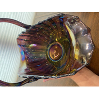 RARE VTG L. E. SMITH LARGE Amethyst Iridescent BROKEN COLUMN Basket 11.25"H