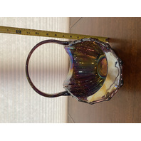 RARE VTG L. E. SMITH LARGE Amethyst Iridescent BROKEN COLUMN Basket 11.25"H