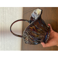 RARE VTG L. E. SMITH LARGE Amethyst Iridescent BROKEN COLUMN Basket 11.25"H