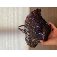 RARE VTG L. E. SMITH LARGE Amethyst Iridescent BROKEN COLUMN Basket 11.25"H