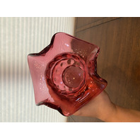 STUNNING LARGE VTG FENTON Cranberry Dot Optic Art Glass Vase 10"H