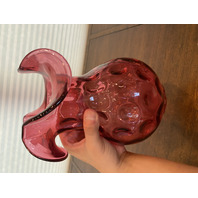 STUNNING LARGE VTG FENTON Cranberry Dot Optic Art Glass Vase 10"H