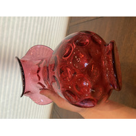 STUNNING LARGE VTG FENTON Cranberry Dot Optic Art Glass Vase 10"H