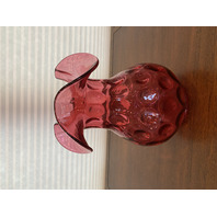 STUNNING LARGE VTG FENTON Cranberry Dot Optic Art Glass Vase 10"H