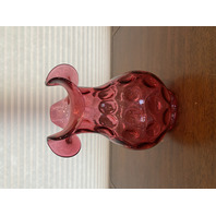 STUNNING LARGE VTG FENTON Cranberry Dot Optic Art Glass Vase 10"H