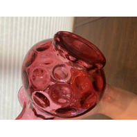 STUNNING LARGE VTG FENTON Cranberry Dot Optic Art Glass Vase 10"H