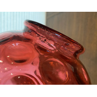 STUNNING LARGE VTG FENTON Cranberry Dot Optic Art Glass Vase 10"H