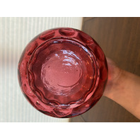 STUNNING LARGE VTG FENTON Cranberry Dot Optic Art Glass Vase 10"H