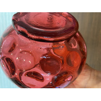 STUNNING LARGE VTG FENTON Cranberry Dot Optic Art Glass Vase 10"H