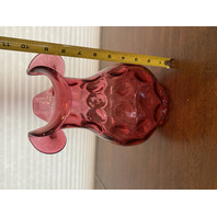 STUNNING LARGE VTG FENTON Cranberry Dot Optic Art Glass Vase 10"H