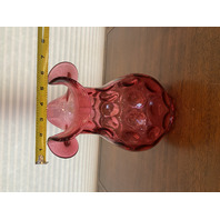 STUNNING LARGE VTG FENTON Cranberry Dot Optic Art Glass Vase 10"H