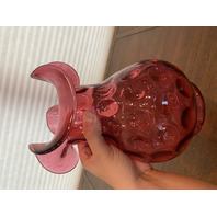 STUNNING LARGE VTG FENTON Cranberry Dot Optic Art Glass Vase 10"H