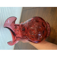 STUNNING LARGE VTG FENTON Cranberry Dot Optic Art Glass Vase 10"H