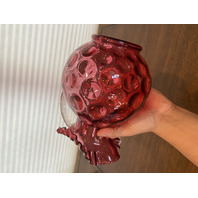 STUNNING LARGE VTG FENTON Cranberry Dot Optic Pitcher W/Clear Ribbed Handle 9.5"