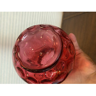 STUNNING LARGE VTG FENTON Cranberry Dot Optic Pitcher W/Clear Ribbed Handle 9.5"