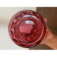 STUNNING LARGE VTG FENTON Cranberry Dot Optic Pitcher W/Clear Ribbed Handle 9.5"