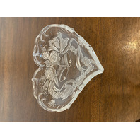 BEAUTIFUL VTG Mikasa Crystal Heart Shaped Bells, Doves, & Roses Dish 10.25"L