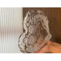 BEAUTIFUL VTG Mikasa Crystal Heart Shaped Bells, Doves, & Roses Dish 10.25"L