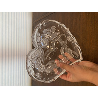 BEAUTIFUL VTG Mikasa Crystal Heart Shaped Bells, Doves, & Roses Dish 10.25"L