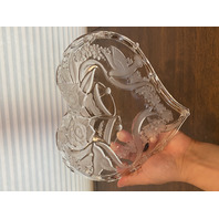 BEAUTIFUL VTG Mikasa Crystal Heart Shaped Bells, Doves, & Roses Dish 10.25"L