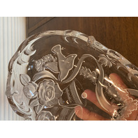 BEAUTIFUL VTG Mikasa Crystal Heart Shaped Bells, Doves, & Roses Dish 10.25"L