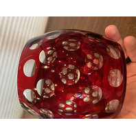BEAUTIFUL VTG Cut To Clear Polka Dot/Circles Art Glass Vase 5"H