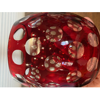 BEAUTIFUL VTG Cut To Clear Polka Dot/Circles Art Glass Vase 5"H