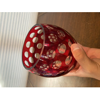 BEAUTIFUL VTG Cut To Clear Polka Dot/Circles Art Glass Vase 5"H