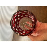 BEAUTIFUL VTG Cut To Clear Polka Dot/Circles Art Glass Vase 5"H