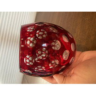 BEAUTIFUL VTG Cut To Clear Polka Dot/Circles Art Glass Vase 5"H