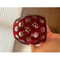 BEAUTIFUL VTG Cut To Clear Polka Dot/Circles Art Glass Vase 5"H