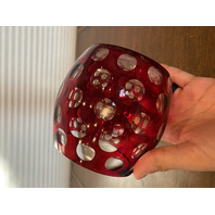 BEAUTIFUL VTG Cut To Clear Polka Dot/Circles Art Glass Vase 5"H