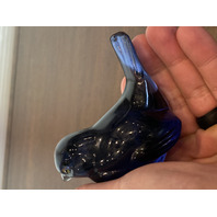 FENTON Blue/Violet Art Glass Paperweight Songbird Floral HANDPAINTED/SIGNED 4"L