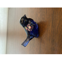 FENTON Blue/Violet Art Glass Paperweight Songbird Floral HANDPAINTED/SIGNED 4"L