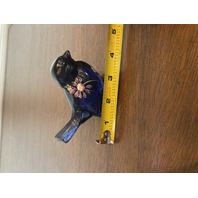 FENTON Blue/Violet Art Glass Paperweight Songbird Floral HANDPAINTED/SIGNED 4"L