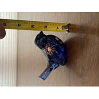 FENTON Blue/Violet Art Glass Paperweight Songbird Floral HANDPAINTED/SIGNED 4"L