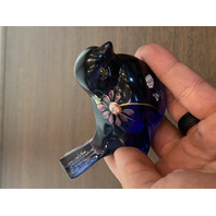 FENTON Blue/Violet Art Glass Paperweight Songbird Floral HANDPAINTED/SIGNED 4"L