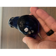 FENTON Blue/Violet Art Glass Paperweight Songbird Floral HANDPAINTED/SIGNED 4"L