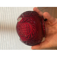 FENTON Red Regency Rose Bowl/Candle Holder W/Brass Stand & LABEL 6.25"H