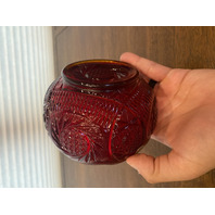 FENTON Red Regency Rose Bowl/Candle Holder W/Brass Stand & LABEL 6.25"H