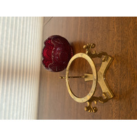 FENTON Red Regency Rose Bowl/Candle Holder W/Brass Stand & LABEL 6.25"H