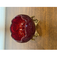 FENTON Red Regency Rose Bowl/Candle Holder W/Brass Stand & LABEL 6.25"H