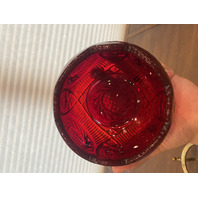 FENTON Red Regency Rose Bowl/Candle Holder W/Brass Stand & LABEL 6.25"H