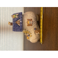 VTG 1986 Fitz & Floyd Porcelain OLD WOMAN WHO LIVED IN A SHOE Cookie Jar 9.75"H
