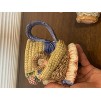 VTG Fitz & Floyd Hydrangea Bear Ceramic Teapot & Mug 7.75"H, 4.25"H