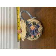 VTG 1993 Fitz & Floyd Ribbons & Flowers 35 Oz Ceramic Lidded Teapot 7.5"L