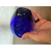 VTG Cobalt Blue Hand Blown Art Glass Vase 5.5"H